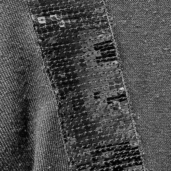 Dressy lightweight black knit long-in-front cardigan & wide Black sequin trim - Picture 3 of 5